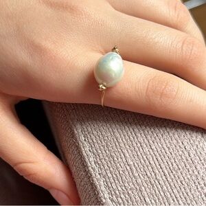 14k gold fill + white baroque pearl ring by Mary MacGill